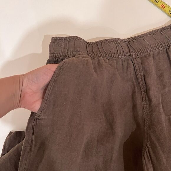 Tahari Essentials 100% Linen Pull On Pants Size Large Wide Leg Brown Beach Boho - Picture 4 of 6